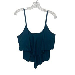 Tankini Swim Suit Top Womens Medium Teal Ruffled Spaghetti Straps Padded